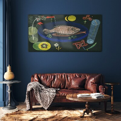 Tableau sur verre Poisson dans un bol bleu
