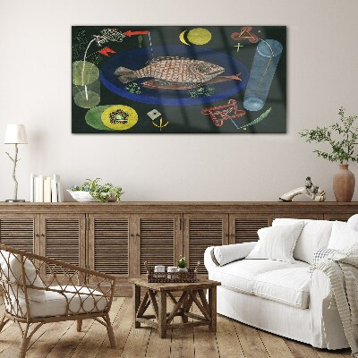 Tableau sur verre Poisson dans un bol bleu