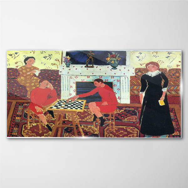 Tableau photo sur verre Une partie d'échecs dans un intérieur coloré