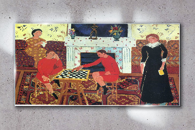 Tableau photo sur verre Une partie d'échecs dans un intérieur coloré
