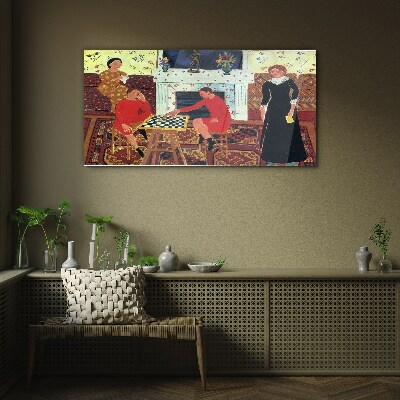 Tableau photo sur verre Une partie d'échecs dans un intérieur coloré