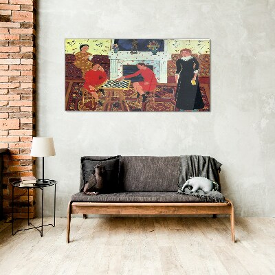 Tableau photo sur verre Une partie d'échecs dans un intérieur coloré