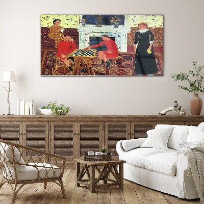 Tableau photo sur verre Une partie d'échecs dans un intérieur coloré