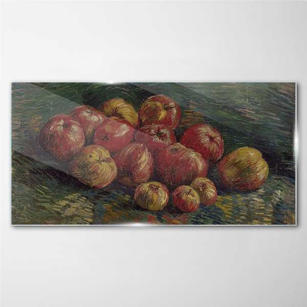 Tableau sur verre Pommes sur fond vert