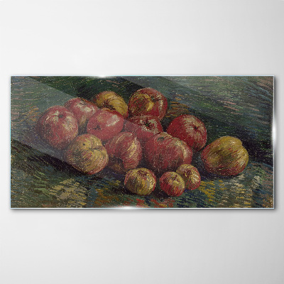 Tableau sur verre Pommes sur fond vert
