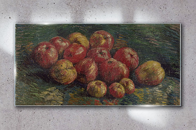 Tableau sur verre Pommes sur fond vert
