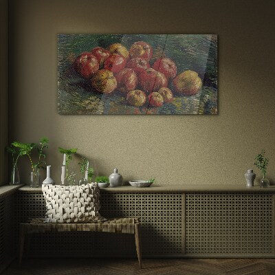 Tableau sur verre Pommes sur fond vert