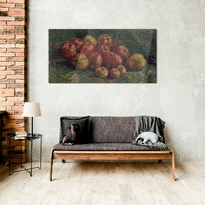 Tableau sur verre Pommes sur fond vert