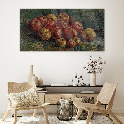 Tableau sur verre Pommes sur fond vert