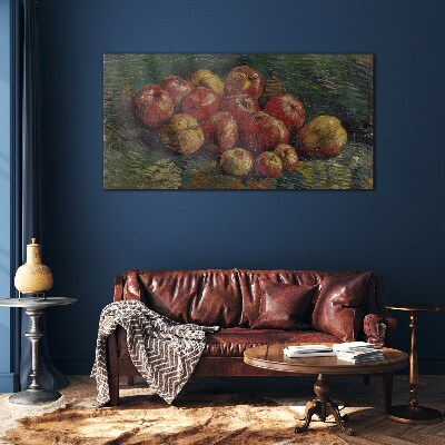 Tableau sur verre Pommes sur fond vert