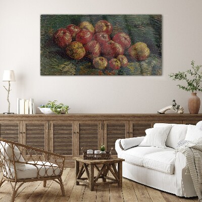 Tableau sur verre Pommes sur fond vert