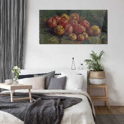 Tableau sur verre Pommes sur fond vert
