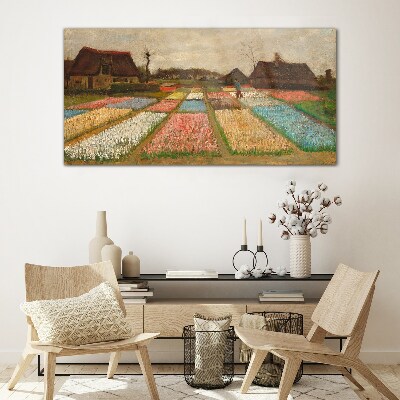 Tableau imprimé sur verre Champs de tulipes au printemps