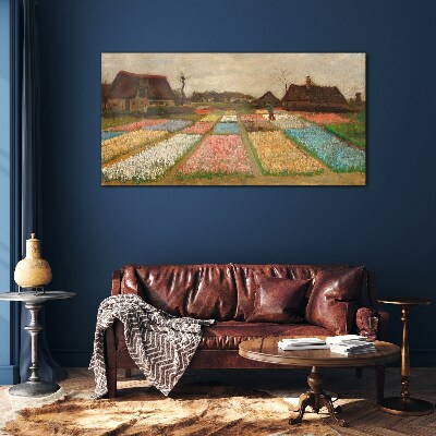 Tableau imprimé sur verre Champs de tulipes au printemps