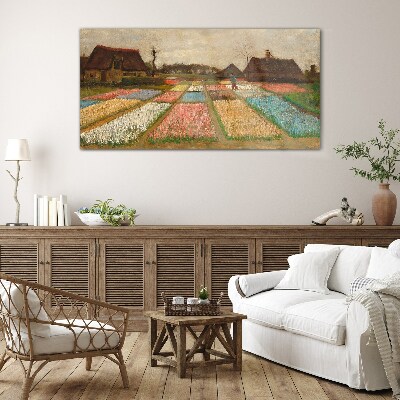 Tableau imprimé sur verre Champs de tulipes au printemps