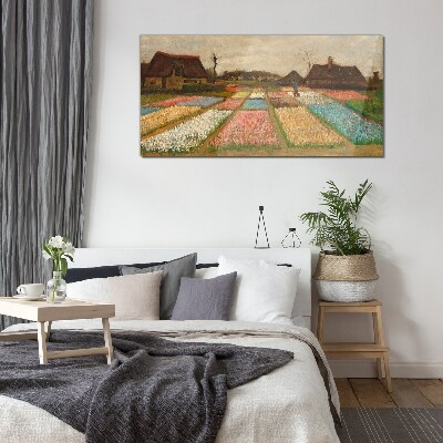 Tableau imprimé sur verre Champs de tulipes au printemps