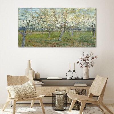 Tableau en verre Arbres en fleurs au soleil du printemps