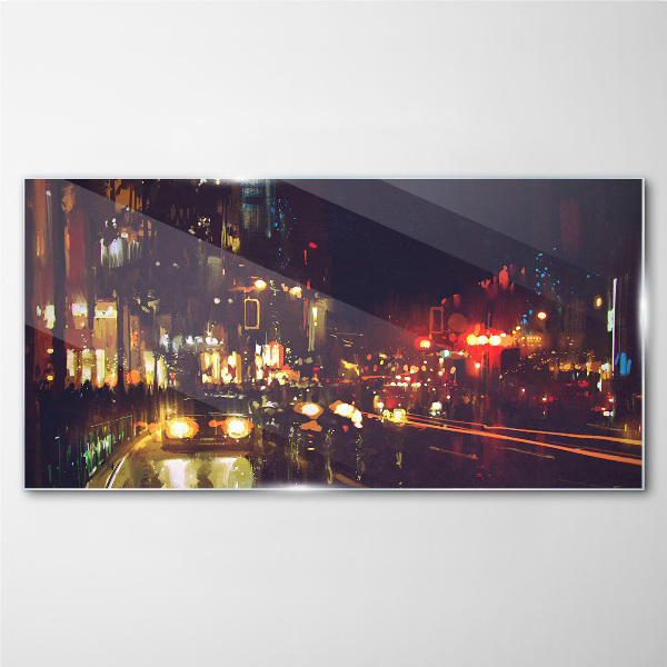 Tableau sur verre Rue de nuit à la lueur des lumières
