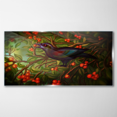 Tableau photo sur verre Un oiseau sur fond de branche fruitière