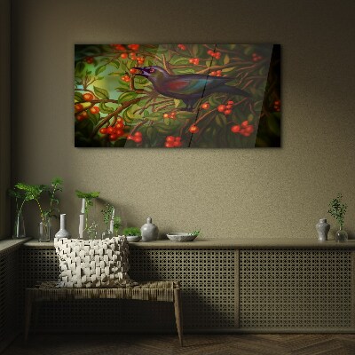 Tableau photo sur verre Un oiseau sur fond de branche fruitière
