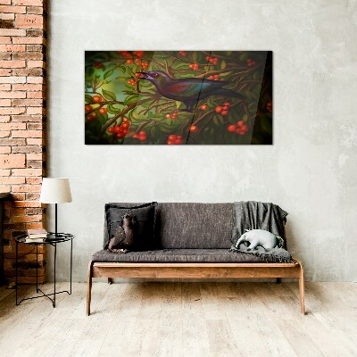Tableau photo sur verre Un oiseau sur fond de branche fruitière