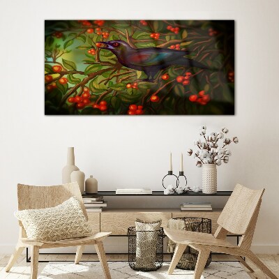 Tableau photo sur verre Un oiseau sur fond de branche fruitière