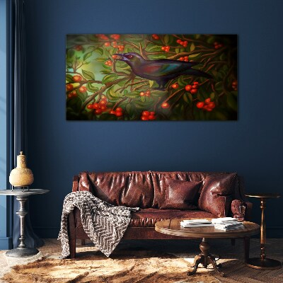 Tableau photo sur verre Un oiseau sur fond de branche fruitière