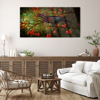 Tableau photo sur verre Un oiseau sur fond de branche fruitière