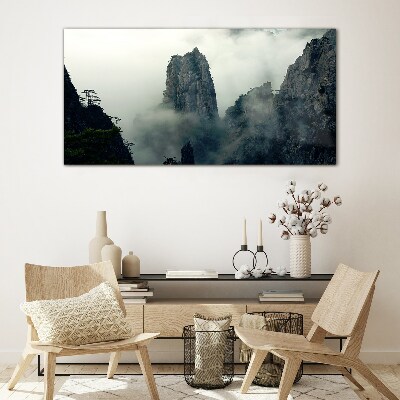 Tableau en verre Paysage de montagne brumeux