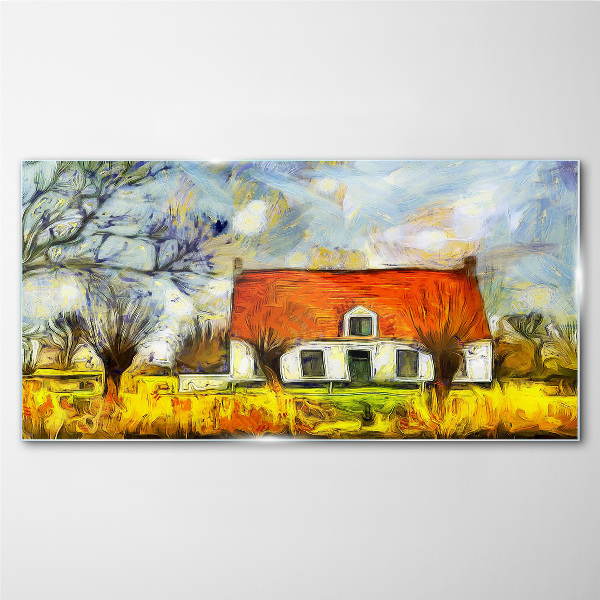 Tableau verre imprimé Un chalet de campagne coloré dans le paysage