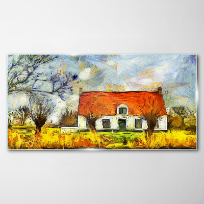 Tableau verre imprimé Un chalet de campagne coloré dans le paysage