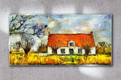 Tableau verre imprimé Un chalet de campagne coloré dans le paysage