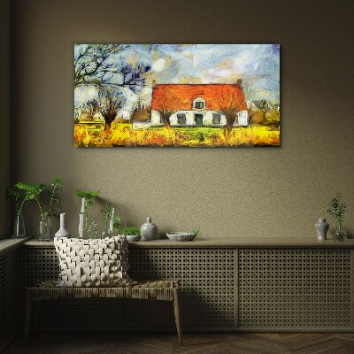 Tableau verre imprimé Un chalet de campagne coloré dans le paysage