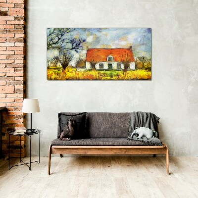 Tableau verre imprimé Un chalet de campagne coloré dans le paysage