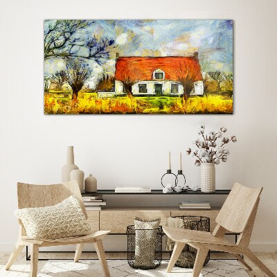 Tableau verre imprimé Un chalet de campagne coloré dans le paysage