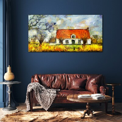 Tableau verre imprimé Un chalet de campagne coloré dans le paysage