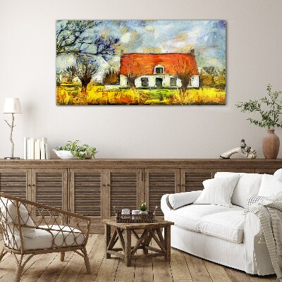 Tableau verre imprimé Un chalet de campagne coloré dans le paysage
