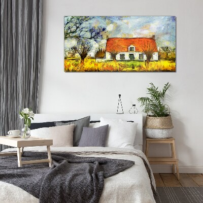 Tableau verre imprimé Un chalet de campagne coloré dans le paysage