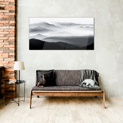 Tableau photo sur verre Panorama de montagne brumeux