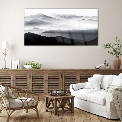 Tableau photo sur verre Panorama de montagne brumeux
