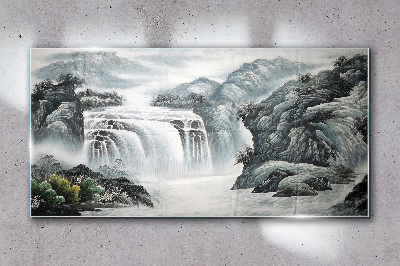 Tableau en verre Cascades tranquilles dans un paysage de montagne