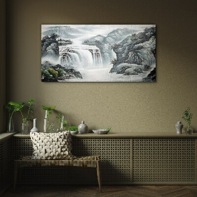 Tableau en verre Cascades tranquilles dans un paysage de montagne