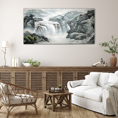 Tableau en verre Cascades tranquilles dans un paysage de montagne