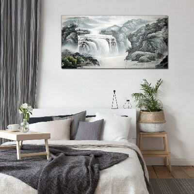 Tableau en verre Cascades tranquilles dans un paysage de montagne