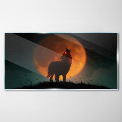 Tableau sur verre Loup sous la lune
