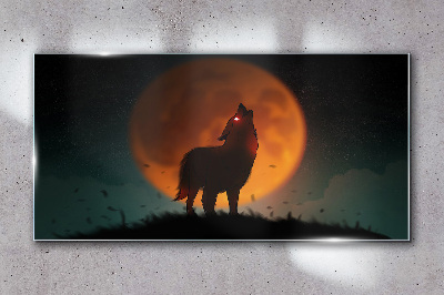 Tableau sur verre Loup sous la lune