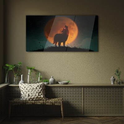 Tableau sur verre Loup sous la lune