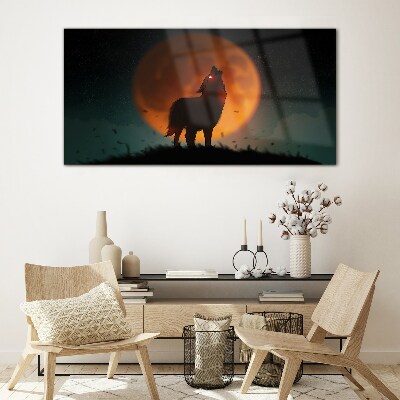 Tableau sur verre Loup sous la lune