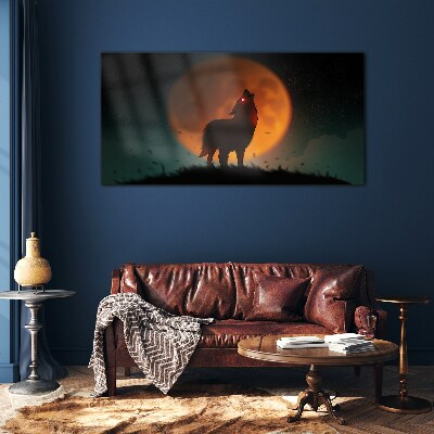 Tableau sur verre Loup sous la lune