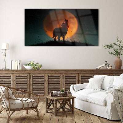 Tableau sur verre Loup sous la lune